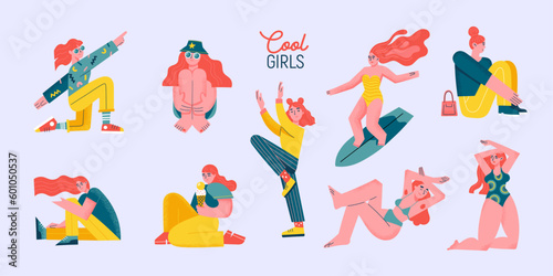 Set of cool textured girls. Summer women concept  photo