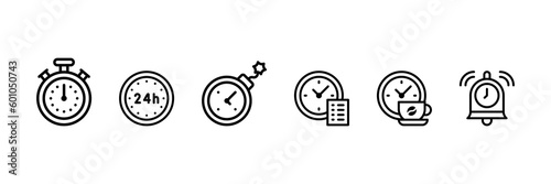 Time and date icon set include timer, time bomb, 24h , to do list time, coffee time and alarm , vector eps file