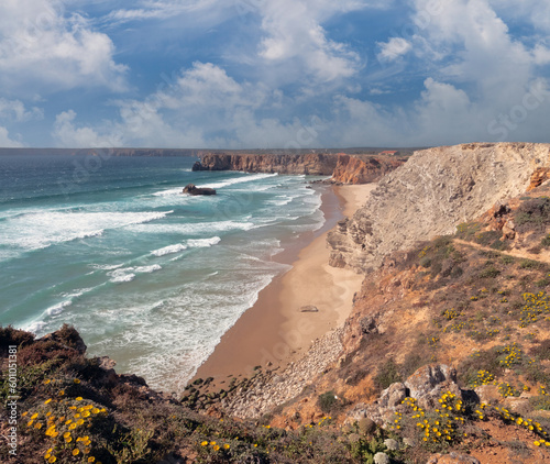 Spectacular views of Praia do Tonel (Tonel beach), a surfers' paradise, Sagres Point (Ponta de Sagres) a stunning windswept promontory  near Cape St. Vincent (Cabo de São Vicente), Algarve, Portugal