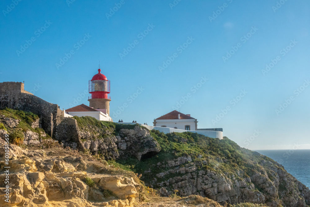 The historical lighthouse at Cape St. Vincent (Cabo de São Vicente), the southermost point of mainland Europe.  Algarve, Portugal.
