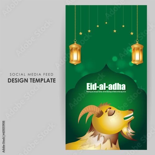 Vector illustration of Eid al Adha Mubarak social media story feed mockup template
