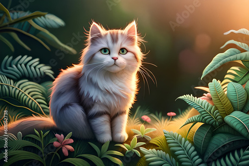 Cat on a flower meadow forest wallpapers