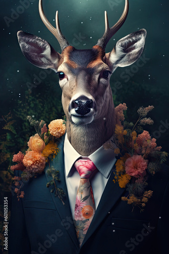 Portrait of deer in elegant suit. Generative AI