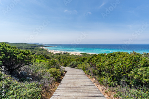 Fototapeta Naklejka Na Ścianę i Meble -  Landscape aerial view of Lu Litarroni beach in Sardinia, Sassari Province, Italy