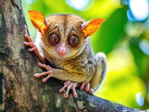 Tarsier monkey (Tarsius Syrichta) on the tree in natural jungle environment