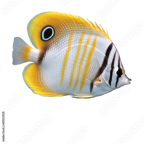 Yellow butterflyfish on transparent background