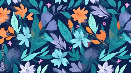 Wallpaper Mural Seamless pattern with flowers and leaves on grey background Torontodigital.ca