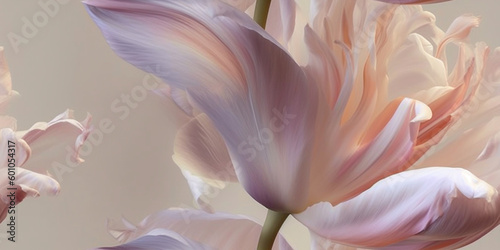 Pastel Acrylic Seamless Surface Pattern Tile: Soft Botanical Delicate Tulip Floral Pattern Close Up, Neutral Natural Background: Textiles, Wallpaper & Home Decor. Generative AI. © PEPPERPOT