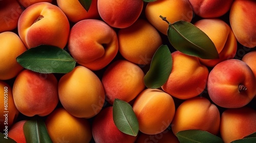 Ripe apricots fruit background with ai generative