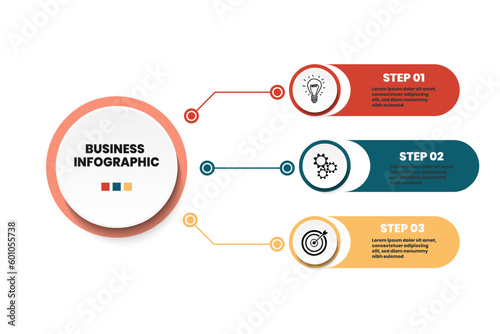 Vector business infographic concept, infographic three steps and business icons, white background