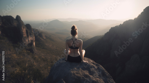 Back view of beautiful female in yoga meditation - Generative Ai