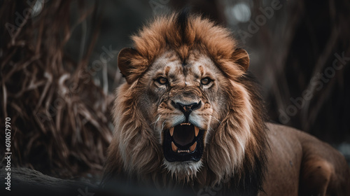 Angry lion in jungle