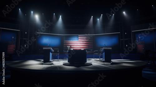 Photo Ai generated illustration of  USA Presidential debate on the stage concept