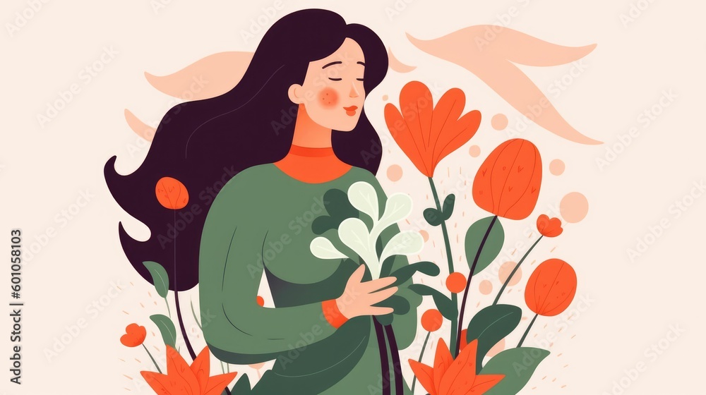 Flat vector design of woman with flower Flat vector design of woman with flower