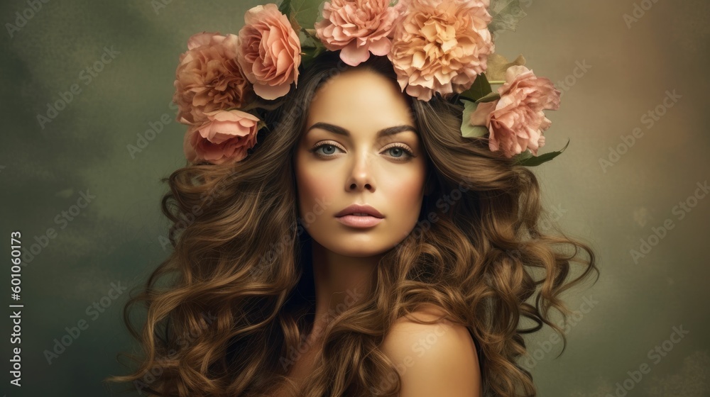 Portrait of beautiful woman with flowers in her hair Portrait of beautiful woman with flowers in her hair