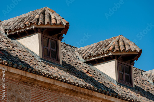 Spain. Aranjuez. Royal Palace. Tiled roof with windows.