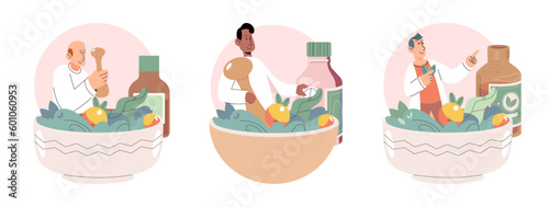 Herbal oils natural medicines. Scientist or doctor making alternative medicine herb, mortar, laboratory glassware plant in tube, flower. Doctor checking medicinal herbs. Herbal medicine. Drug research