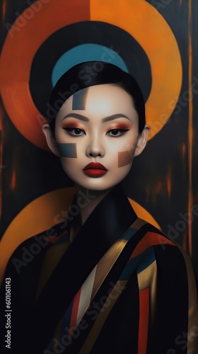 Illustration of a woman and abstract art, AI Generated © kanate