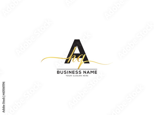 Golden AHQ Signature Letter Logo, Creative ahq haq Logo Letter Design For You photo