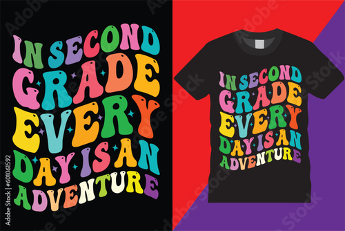 In Second Grade Teacher retro wavy graphic t shirt Design, elementary team educator printable 2nd grade Eps Magical typography funny education quote teaching 2nd grade Teachers TShirt Design