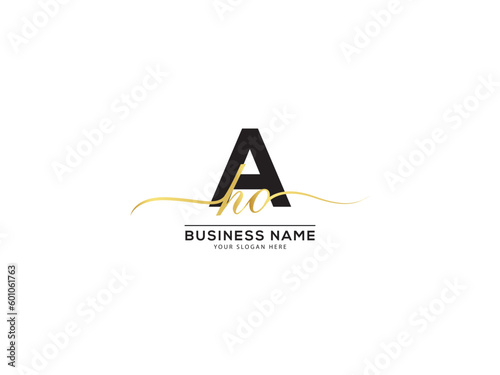 Golden AHO Signature Letter Logo, Creative aho hao Logo Letter Design For You photo