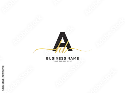 Golden AHL Signature Letter Logo, Creative ahl hal Logo Letter Design For You