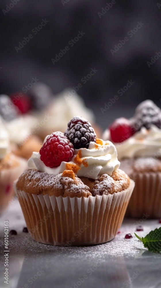 Close up Berry cupcakes with ai generative