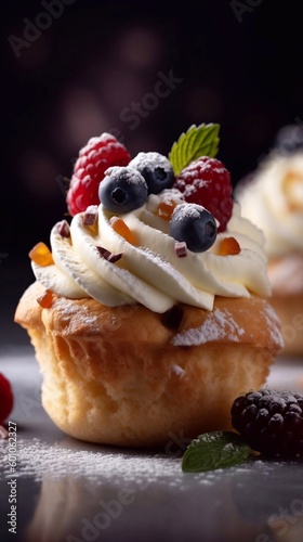 Close up Berry cupcakes with ai generative