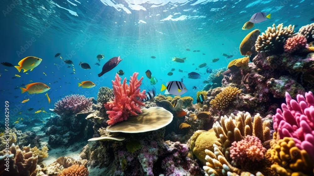 Fototapeta premium Underwater world with fish and corals