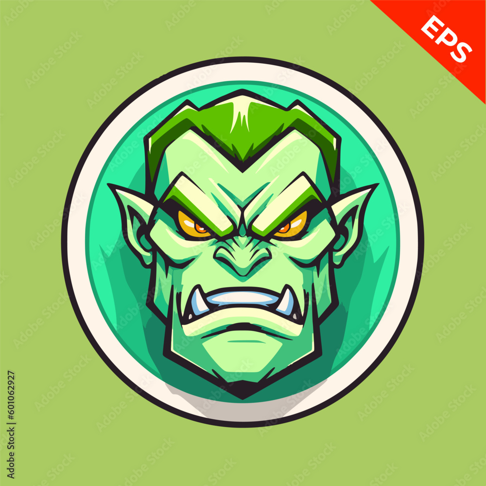 Head ogre, warhammer ogr vector icon , green color. Isolated vector sign symbol - obrazy, fototapety, plakaty 