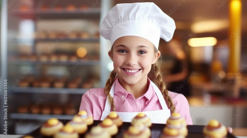 Portrait of a cute girl holding a rack of baked cupcakes Portrait of a cute girl holding a rack of baked cupcakes
