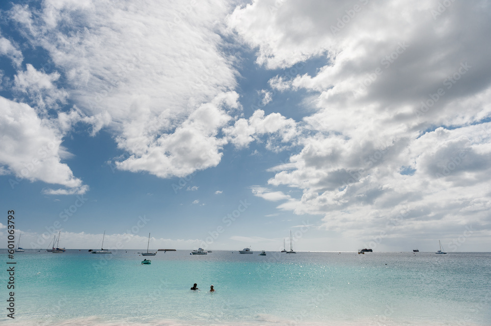 Beach in Barbados with Full of Yachts and Boats.