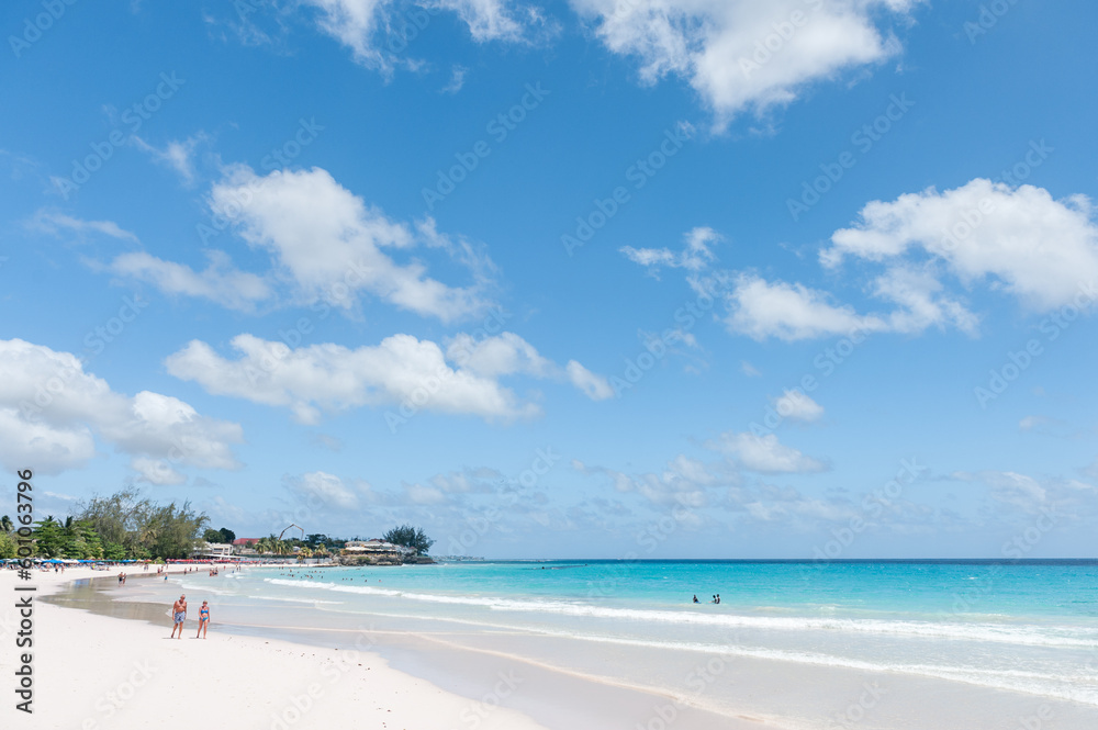 Beach in Barbados and Caribbean Sea. Full of People
