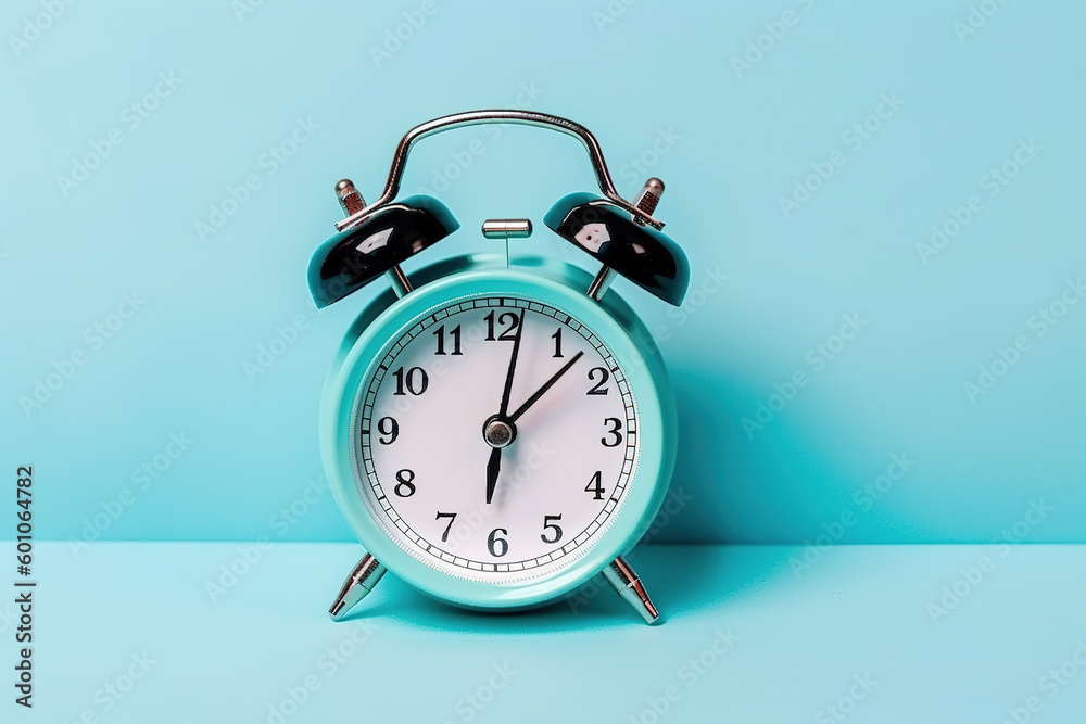 blue alarm clock on a blue background. Created with Generative AI Technology blue alarm clock on a blue background. Created with Generative AI Technology