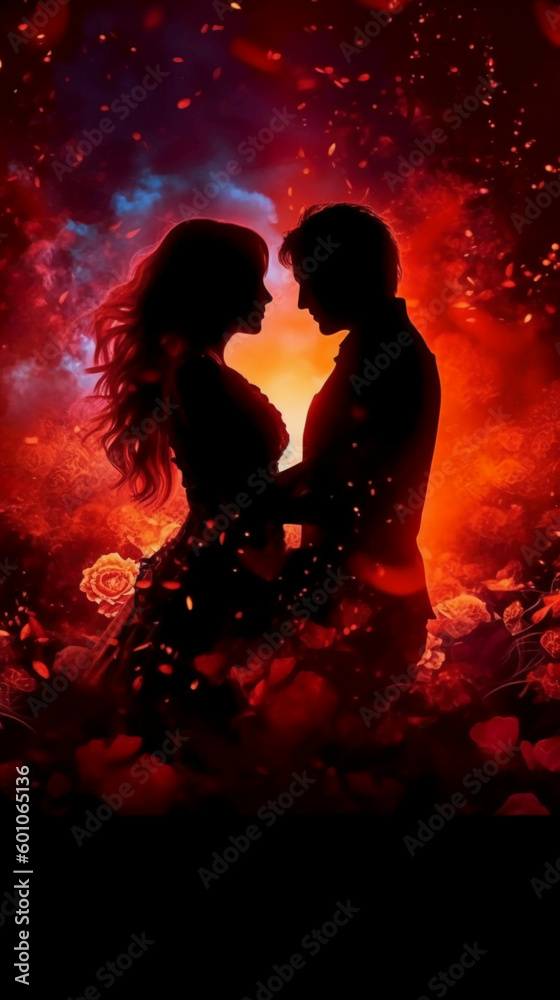 silhouettes male is holding a beautiful red hair woman. AI generative silhouettes male is holding a beautiful red hair woman. AI generative
