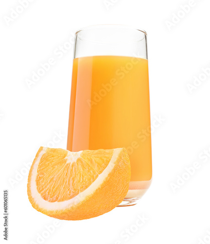 glass of orange juice and oranges. Isolated on white background, with clipping path