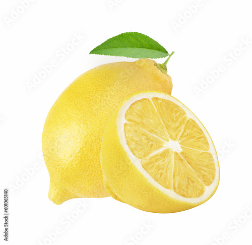 lemon with leaves. Isolated on white background, with clipping path