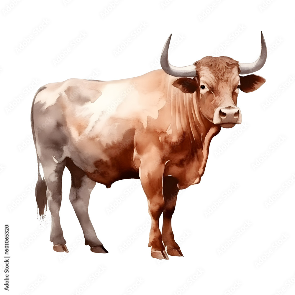 cow watercolor illustration. Brown Swiss breed. farm animal cow watercolor illustration. Brown Swiss breed. farm animal
