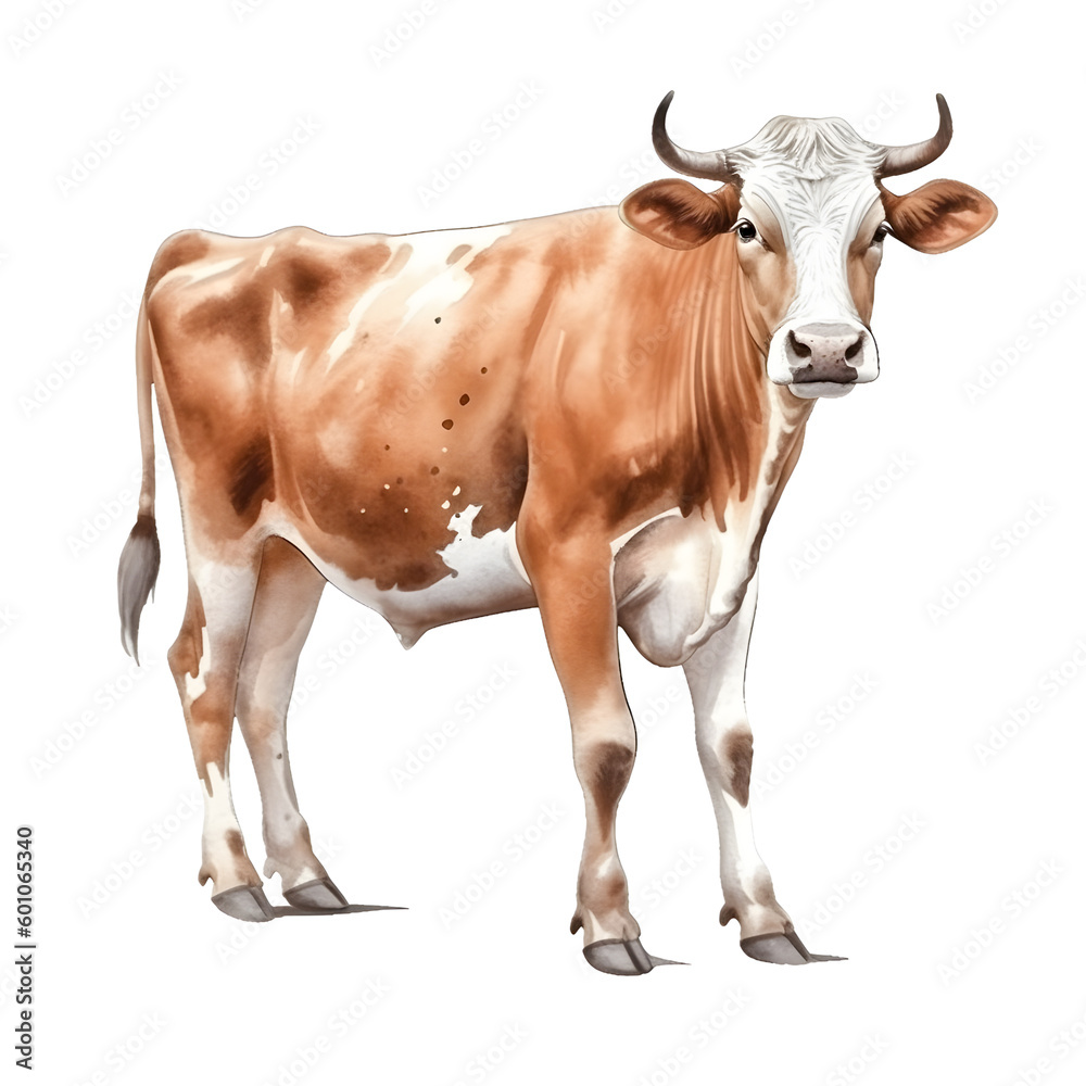 cow watercolor illustration. Brown Swiss breed. farm animal cow watercolor illustration. Brown Swiss breed. farm animal