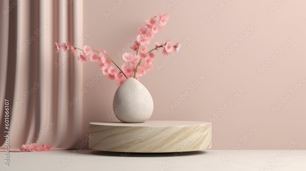 3D display podium on beige background with curtain 3D display podium on beige background with curtain