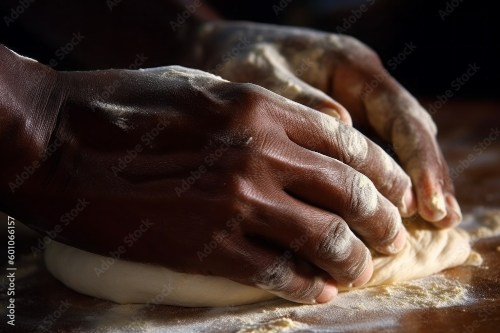 baker kneading dough. Generative AI.