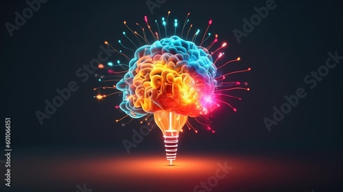 Illustration of human brain exploding with ideas, knowledge and creativity