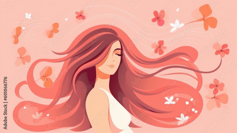 Girl with flowing hair in a pink summer breeze Girl with flowing hair in a pink summer breeze