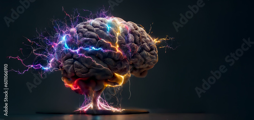 Fotografia concept of a human brain full with creativity, shows multiple colors and action