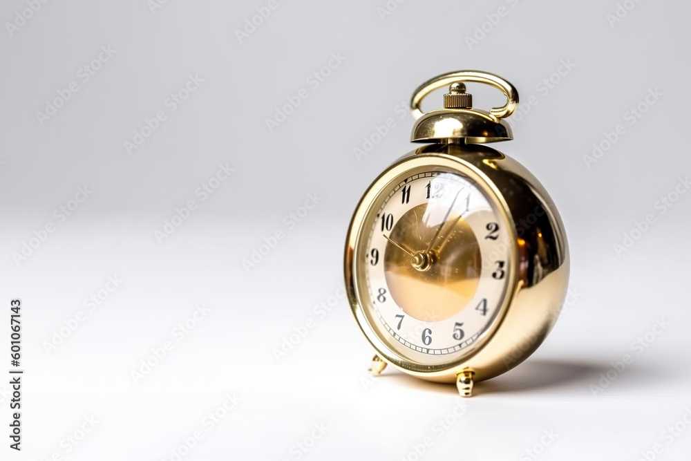 golden alarm clock on a white background. Created with Generative AI Technology golden alarm clock on a white background. Created with Generative AI Technology
