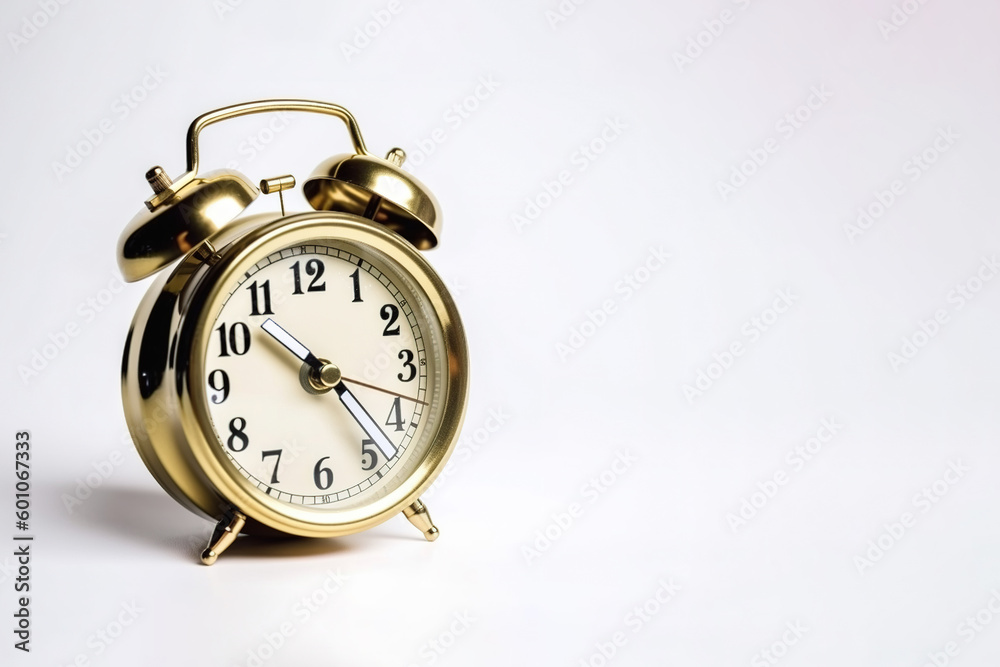 golden alarm clock on a white background. Created with Generative AI Technology golden alarm clock on a white background. Created with Generative AI Technology