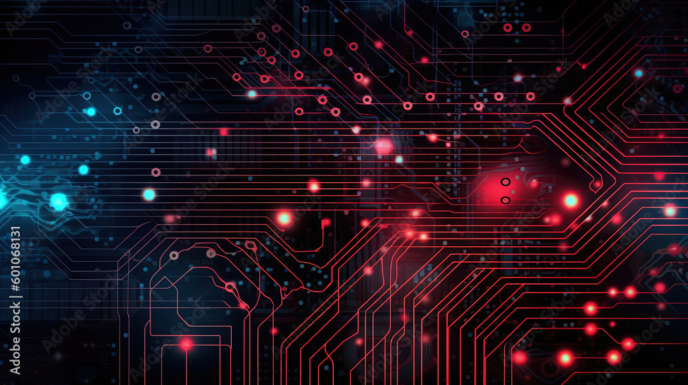 Obraz premium Abstract technology circuit board illustration. Generative AI.