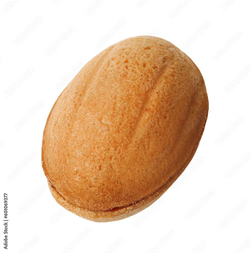 Delicious nut shaped cookie with boiled condensed milk isolated on white Delicious nut shaped cookie with boiled condensed milk isolated on white