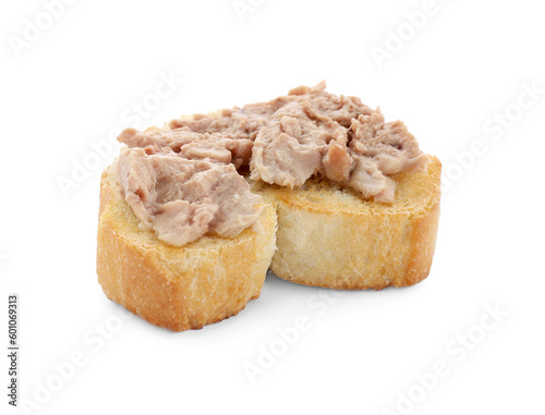 Tasty sandwich with cod liver isolated on white