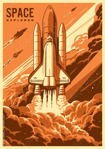 Space explore monochrome vintage poster